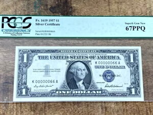 $1 1957 �V���o�[�ؖ��� 1619 PCGS 67PPQ SUPERB - �� 2 ���V���A�� 66