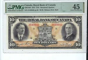 1927 ロイヤルバンク オブ カナダ $10 630-14-08 ウィルソン レフト シグネチャー PMG EXF 45