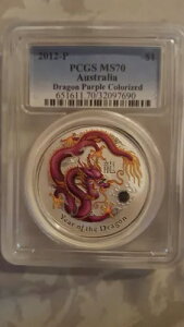 PCGS MS70 2012 �I�[�X�g�����A �h���S���N �p�[�v�� �J���[���C�Y�h ���i $1 �V���o�[-1oz