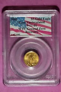 2001 PCGS WF  WTC OEh [ Jo[ 1/10oz $5 S[h C[O #B46901