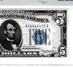 �قڌő� $5 1934 �V���o�[�ؖ����m�[�g S/NA 44444401 A Fr.1650 PMG 4 OF 4
