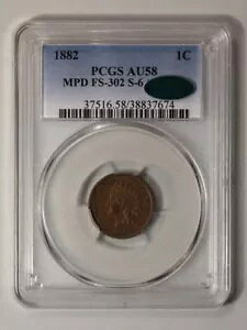 1882 1C MPD FS-401 S-6 �C���f�B�A�� �Z���g - �^�C�v 3 �u�����Y PCGS AU58BN (CAC)