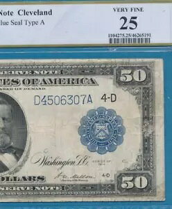 50�h���B 1914 FR.1039A �N���[�u�����h�n��A�M���������� PCGS VF25
