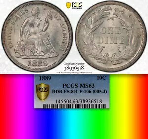 1889 PCGS MS63 DDR �_�u���_�C ���o�[�X ?? MS64 �p $3,960 APR ?? Seated Dime 10C