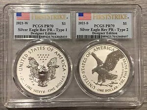 2021W T1 & 2021S T2- �A�����J�� �V���o�[ �C�[�O��- PCGS- RevPF70- FS- �f�U�C�i�[ �G�h- �f���A��