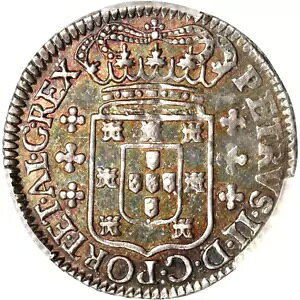 1683 - 1706 ポルトガル 120 レイ、PCGS AU 58、魅力的な調色