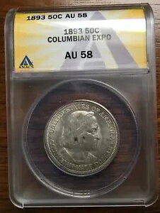 1893 .50 ANACS AU 58 COLUMBIAN EXPO �N���V�b�N �V���o�[ �j�[�X �R�C�� �����