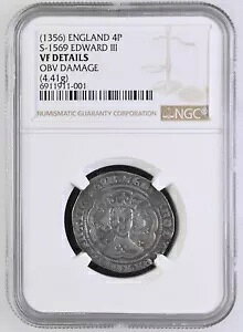 イングランド - 1356 エドワード 3 世 - 4P グロート - NGC VF 詳細 - グレート コレクター ピース