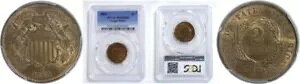 1864 2C �傫�ȃ��b�g�[ 2 �Z���g �s�[�X PCGS MS-65 RB