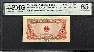 PMG 65GEM EPQ UNC 1958 VIETNAM 1 Hao "SPECIMEN" Note(+FREE 1 note)#29922