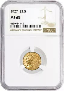 1927�N $2.50 �C���f�B�A���w�b�h�N�H�[�^�[ �C�[�O�� �S�[���h NGC MS63 �u�����A���g�����ʃR�C��