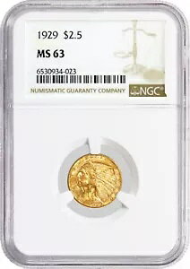 1929 $2.50 �C���f�B�A�� �w�b�h �N�H�[�^�[ �C�[�O�� �S�[���h NGC MS63 �u�����A���g�����ʃR�C��