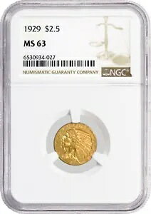 1929 $2.50 �C���f�B�A�� �w�b�h �N�H�[�^�[ �C�[�O�� �S�[���h NGC MS63 �u�����A���g�����ʃR�C��