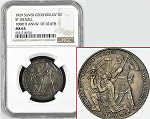 1929 NGC MS65 �`�F�R �V���o�[ 3 �f���J�b�g 1000 ���N�L�O�B���t�������@�[�c���t�̎�