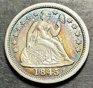 1845-P Seated Liberty Dime 10c �A���o�� �p�X�e�� �g�[�� ���A �V���o�[ �O���[�g �R�C�� L350