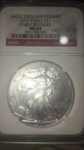 2011 W �V���o�[ �A�����J�� �C�[�O�� S$1 NGC MS69 ���������[�X 25 ���N�L�O ER