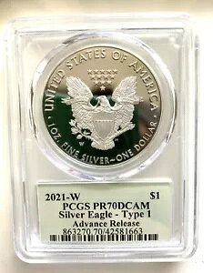 2021-W PCGS $1 1oz �A�����J�� �V���o�[ �C�[�O�� PROOF70 ��s�����[�X �N���[�u�����h