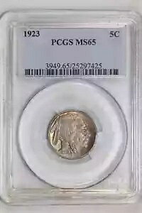 1923 バッファロー ニッケル PCGS MS65 - PQ、レインボー トーニング!