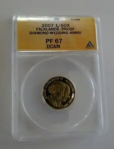 2007 1/5 CR クラウン フォークランド諸島 ダイヤモンド 0.01 カラット ウェディング エリザベス PF67 67 DCAM