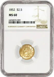 1852 $2.50 ���o�e�B �w�b�h �N�H�[�^�[ �C�[�O�� �S�[���h NGC MS60 �����ʃR�C��