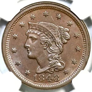 1848 N-28 R-1 NGC MS 64 BN �҂ݍ��݃w�A ���[�W �Z���g �R�C�� 1c