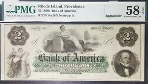 PMG58 EPQ USA 1860 $2 �o���N �I�u �A�����J.���[�h�A�C�����h �v���r�f���X ( +1 B/�m�[�g)#22315