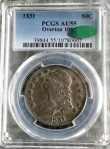 �L���b�v�h�o�X�g �n�[�t�_���[ 1831 PCGS AU-55 CAC O-108 ���򂪂���A�y���������܂����R�C���ł��B