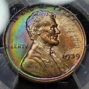 1939 1c リンカーン ウィート セント PCGS MS64 BN モンスター レインボー トーン ミント セット PQ *H251