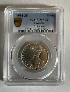 �I�[�X�g�����A 1934-35 �����{���� �Z���e�j�A�� �t������ PCGS �O���[�h MS64 2/- �V���o�[ CHU