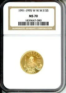 1991 - 1995 - W $5 第二次世界大戦 第二次世界大戦 記念金貨 NGC MS-70 MS70 !!!