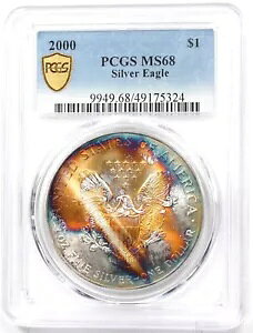 2000 シルバーイーグル ゴージャスモンスター オレンジ/ブルーレインボー調色! PCGS MS68 PC1708