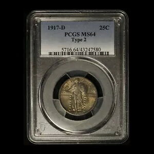 1917-D 25c �^�C�v II �X�^���f�B���O ���o�e�B �N�H�[�^�[ PCGS MS64 - �������� �č�