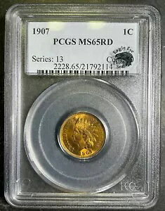 PCGS MS65RD 1907 �C���f�B�A�� �w�b�h �Z���g �t�� ���b�h �W�F�� BU PQ �v���~�A�� EEPS �t�H�g �V�[�� SQ