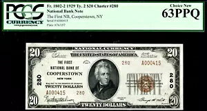 1929 �N �j���[���[�N�B�N�[�p�[�Y�^�E�� ��ꍑ����s $20 ���� #280 PCGS 63 PPQ