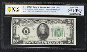FR�B 2056-B 1934-B LFBP #204 $20 FRN �j���[���[�N�A�j���[���[�N�B PCGS ���� UNC-64PPQ