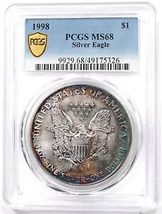 1998 シルバーイーグル ゴージャスモンスター レインボーブルー/オレンジ調色! PCGS MS68 PC1711