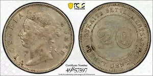 Straits Settlements QV Vo[ 20 Zg 1884  PCGS AU53