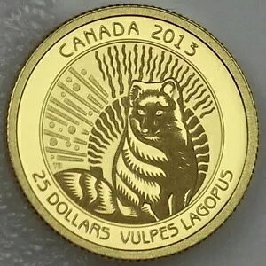2013 $25 Arctic Fox .9999 Pure Gold 1/4 oz Proof Untamed Canada 킸 728 ̂ 1 