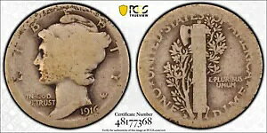 1916-D �}�[�L�����[ �V���o�[ �_�C�� 10C PCGS �قڗǍD 03 AG3 AG03 ���A �L�[ �f�[�g