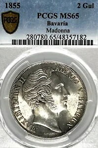 �h�C�c�A�M���a�� 1855 �N 2 �O���f�� �R�C�� �^�[���[ PCGS MS 65 STG UNC/BU MADONNA