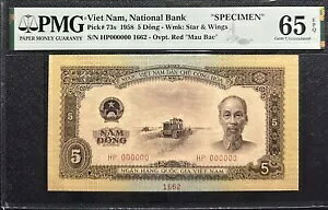 PMG 65 GEM EPQ UNC 1958 VIETNAM 5 Dong "SPECIMEN" Note(+FREE 1 note)#29918