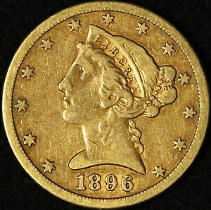 1896-S $5 �S�[���h ���o�e�B �n�[�t �C�[�O�� - �ᒒ���R�C�� - �������� �č�