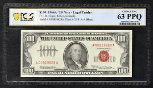 FR�B 1551 1966-A 100 �h���@��ʉݕč����� PCGS ���� UNC-63PPQ