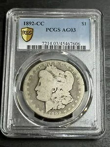 1892 CC ���[�K�� �V���o�[ �_���[ �����ȃ��[�{�[�� �R�C�� �O���[�h PCGS AG03 (Slab2546)