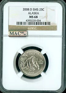 2008 D ALASKA QUARTER NGC MS68 SMS PQ 2ND �ō����O���[�h POP 16 MAC �X�|�b�g���X�B