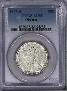1917-D �E�H�[�L���O ���o�e�B �n�[�t�_���[ 50c PCGS AU58 - �\�ʃ~���g �}�[�N