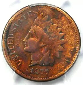 1877 Indian Cent 1C - 認定 PCGS VF 詳細 - 希少なキー日付認定ペニー!