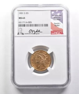 1901-S $5 ���o�e�B �w�b�h �S�[���h �n�[�t �C�[�O�� �f�r�b�h J ���C�_�[ MS63 NGC *1579
