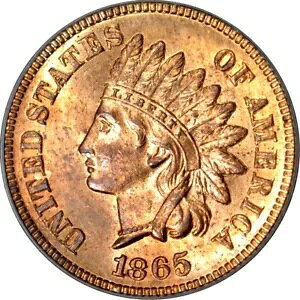 1865 1C �v���[�� 5 �C���f�B�A�� �Z���g PCGS MS64RB OGH (�ʐ^�V�[��)