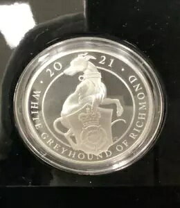 2021 Queen's Beast-WHITE GREYHOUND of RICHMOND-5 oz Mint UK .9999 Silver COA&BOX